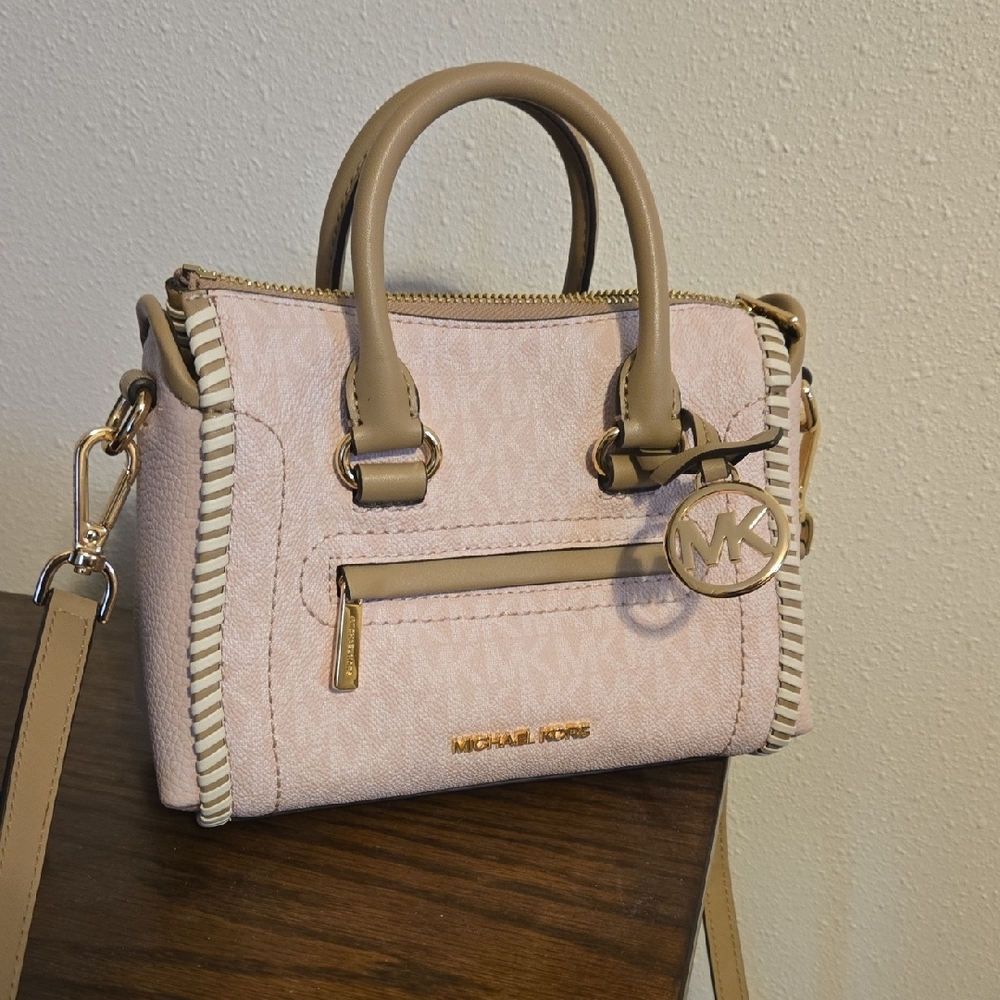 Michael Kors Pink and Tan Satchel with Gold Accents